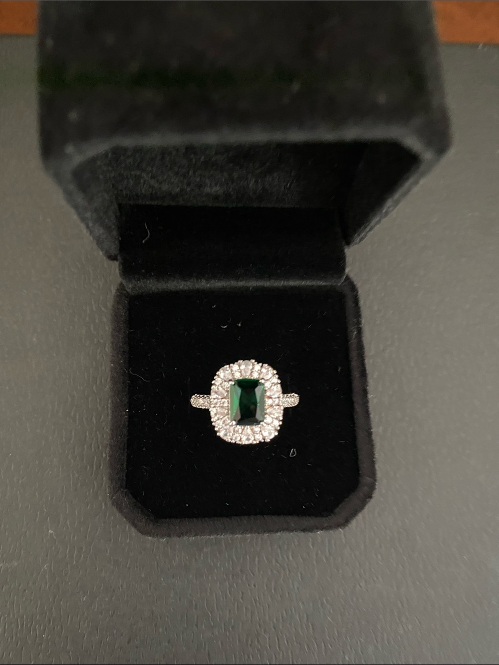 Emerald Halo Double Row Ring - Green Crystal Accent size 7